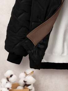 SHEIN Tween Boy 2 In 1 Zip Up Quilted Coat Without Tee - Black - View 5