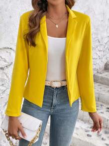 SHEIN Clasi Blazer de cuello con solapa con parte delantera abierta - Amarillo - Ver 1