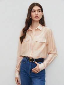 BizChic Camisa con bolsillo con solapa con botón delantero - Albaricoque - Ver 6