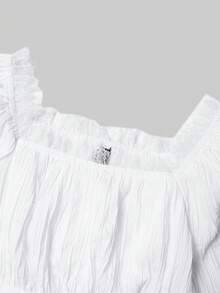 SHEIN Unity Square Neck Lace Trim Crop Top & Ruffle Hem Skirt - White - View 5
