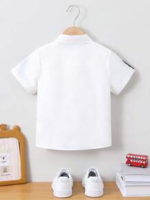 SHEIN 男童休閒酷炫塗鴉字母墨點短袖襯衫 - 白色 - 查看 2