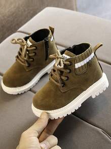 孩子們休閒馬丁靴,新品到貨,圓頭平底女孩短靴,嬰兒男孩PU皮革短踝靴