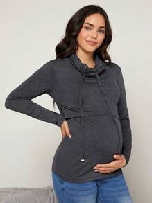 SHEIN Camiseta de manga larga de lactancia con cordón de maternidad