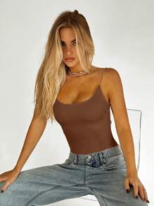 SHEIN EZwear Solid Crisscross Backless Cami Top, Going Out Top - Brown - View 6