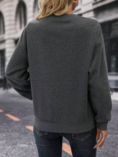 SHEIN LUNE Sudadera con estampado de letra de hombros caídos