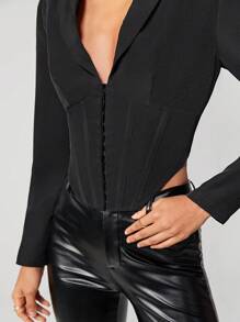 Maija Cazadora de cuello con solapa bajo asimétrico - Negro - Ver 5