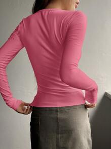 DAZY 半扣罗纹针织 T 恤学院风上衣长袖女式上衣，秋季女装