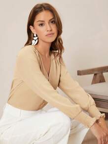 SHEIN Privé Blouse Unicolore À Bouton - Nude - Voir 5