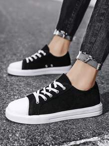 Men's Daily Fashionable Casual Bata Sneakers, Lightweight, Breathable, Durable, Sports And Leisure Shoes - Black and White - View 1