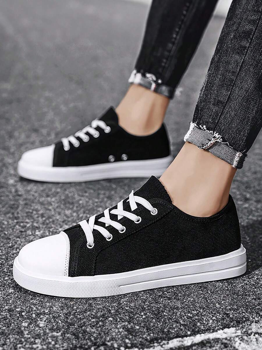 Men's Daily Fashionable Casual Bata Sneakers, Lightweight, Breathable, Durable, Sports And Leisure Shoes - Black and White - View 1