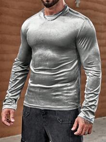 Manfinity AFTRDRK Nam Chất rắn Vòng cổ Áo thun - Bạc - Xem 4