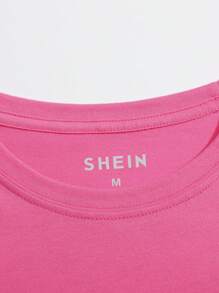 SHEIN Qutie Đồ họa bằng khẩu hiệu và hoạt hình Áo thun - Màu Hồng Tươi - Xem 3