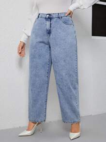 SHEIN Essnce Talla grande Jeans de pierna recta unicolor