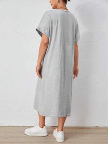 SHEIN Essnce Plus Solid Batwing Sleeve Tee Dress - Light Grey - View 2