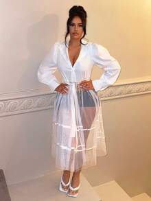 SHEIN SXY Solid Button Front Shirt - White - View 3