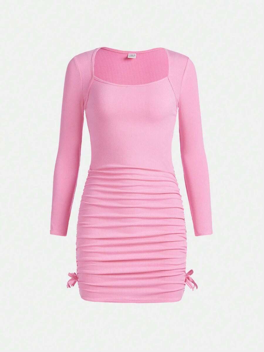 SHEIN Chica adolescente Vestido con cordón lateral fruncido con nudo lateral