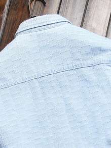 Manfinity LEGND Men Flap Pocket Denim Shirt Without Tee - Light Wash - View 5