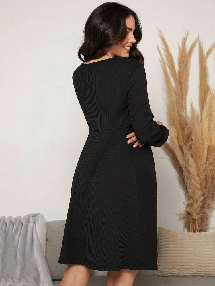 Maternity V-neck Knot Front Solid Dress