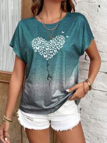 EMERY ROSE Heart Print Batwing Sleeve Tee