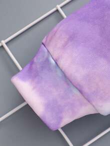 SHEIN 女小童紮染字母圖案連帽衫和運動褲 - 紫色 - 查看 4