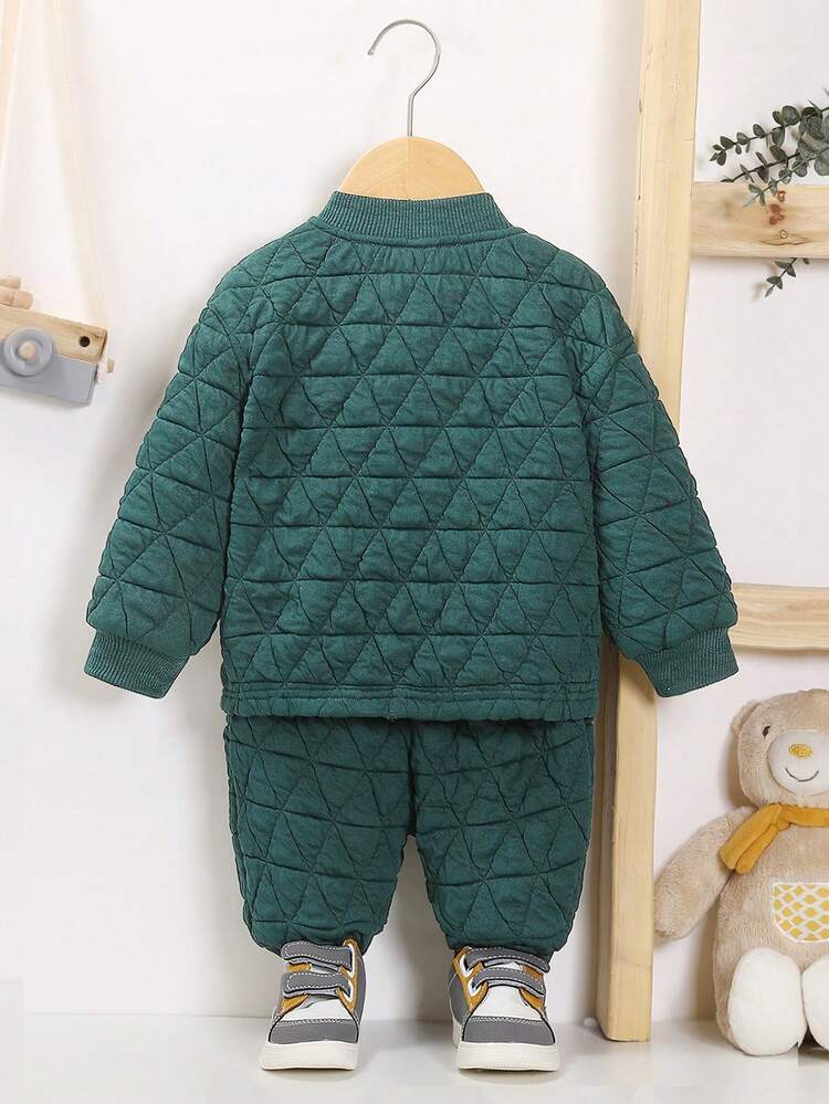 Baby Boy Solid Button Front Bomber Jacket & Pants Without Tee