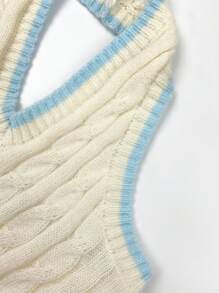 SHEIN Unity 拼接邊麻花編織上衣 - 米色 - 查看 6