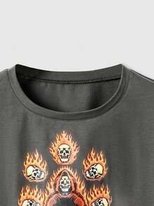 Nomouthh Skull Graphic Drop Shoulder Crop Tee - Dark Grey - View 2