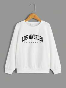 SHEIN Chico preadolescente Pantalones deportivos con pullover con estampado de letra - Blanco y Negro - Ver 6