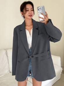 DAZY Lapel Neck Blazer - Grey - View 1