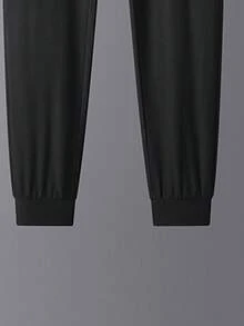 Men Contrast Tape Tee & Drawstring Waist Sweatpants - Black - View 3