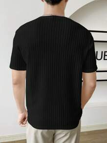 SWAVVY Men Solid Ribbed Knit Tee, Summer - Black - View 2