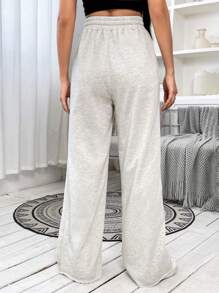 SHEIN EZwear 破洞腰部抽繩闊腿衛褲 - 淺灰色 - 查看 2