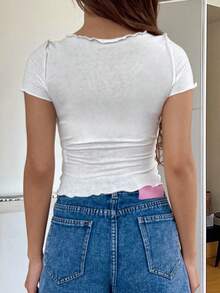 DAZY Lettuce Trim Seam Detail Tee - White - View 2