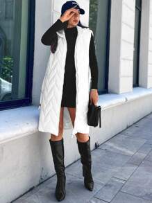 RueChic Zip Up Hooded Quilted Vest Coat - White - View 1