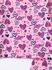 Kleines Mädchen Pyjama Set Herzen Muster, Kontrast Saum