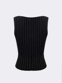 SHEIN Unity Top unicolor tejido de canalé - Negro - Ver 2