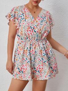 SHEIN Clasi Plus Ditsy Floral Print Butterfly Sleeve Romper