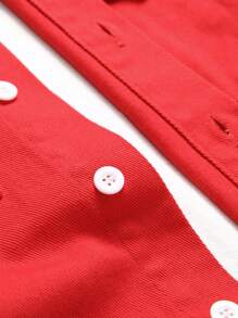 Manfinity Homme Men Ripped Flap Pocket Denim Shirt Without Tee - Red - View 8