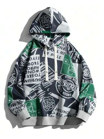 Men Letter Graphic Drawstring Hoodie
