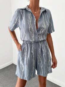 RueChic Graphic Print Shirt & Shorts - Grey - View 4