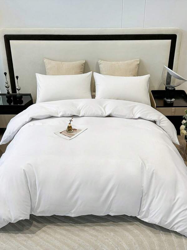 3pcs Down Duvet Cover Set, 100% Washed Microfiber, Lightweight Bedding, With Zipper And 4 Corner Ties, Solid Color Super Soft And Comfortable Duvet Cover (1pc Duvet Cover/No Filler + 2pcs Pillow Covers/No Filler), Suitable For Bedroom, Travel, Dorm (Boys & Girls Dorm Bedding)