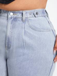 SHEIN EZwear Hơn Chất rắn quần ống rộng Quần jean - Rửa nhẹ - Xem 5
