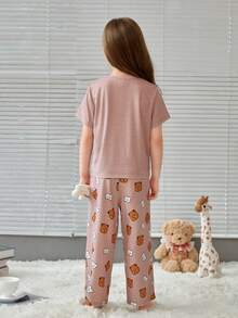 SHEIN Young Girl Bear Print PJ Set - Multicolor - View 5