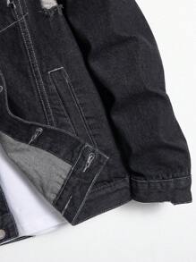 Manfinity 男士破洞翻蓋口袋牛仔夾克不帶T恤 - 深灰色 - 查看 5