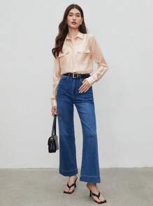 BizChic Camisa con bolsillo con solapa con botón delantero - Albaricoque - Ver 4