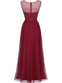 Contrast Sequin Mesh Bridesmaid Dress - Burgundy - View 2