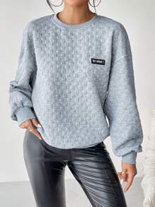 SHEIN Essnce Slogan Patched Drop Shoulder Sweatshirt - Baby Blue - View 1