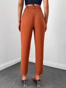 EURMUSE Solid Slant Pocket Cropped Suit Pants Without Belt - Rust Brown - View 2