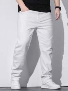 Manfinity Hypemode 男士大码素色直筒牛仔褲 - 白色 - 查看 1