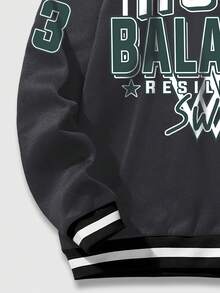 ROMWE MEN Prep 男士信件圖形條紋修飾保暖衬里衛衣 - 深灰色 - 查看 7